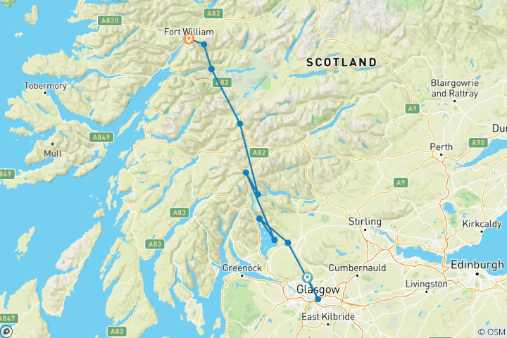 Map of Walking vacations on the West Highland Way