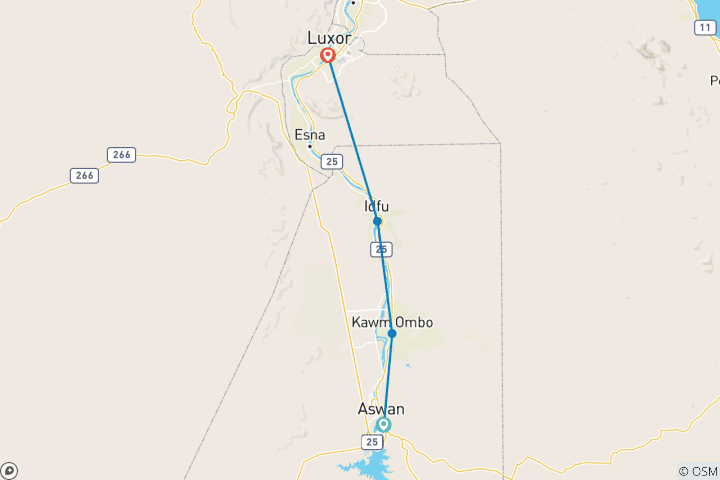 Carte du circuit Glisser sur le Nil : 4 jours de croisière Dahabiya sur le Nil, d'Assouan à Louxor