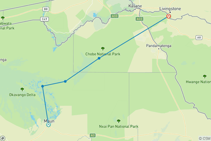 Map of The mother of all safaris: Botswana in the style of Hemingway