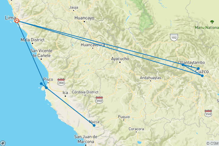 Map of Peru With Machu Picchu (Classic, Nazca Lines, 13 Days, Prepaid Gratuity For Peru Machu And Nazca Lines)