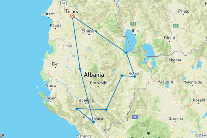 Carte du circuit Explorez le sud-est de l'Albanie : randonnée pittoresque et culture intemporelle