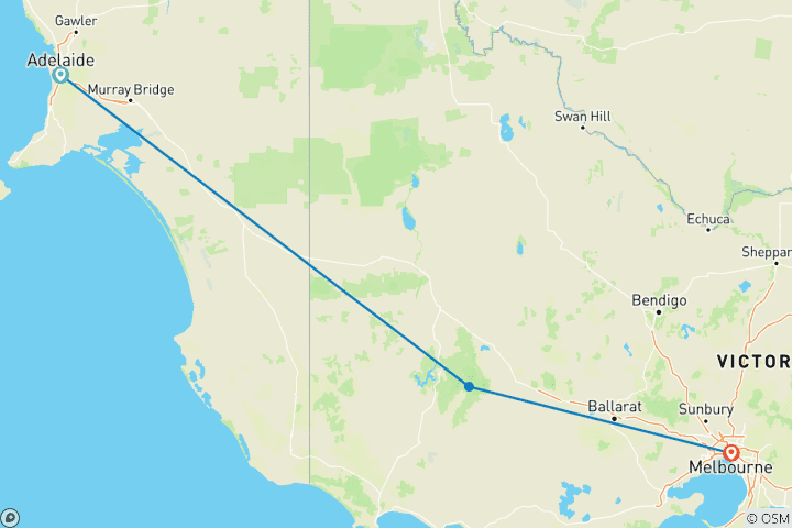 Mapa de Australia Meridional: Adelaida, Gran Ruta Oceánica, Melbourne