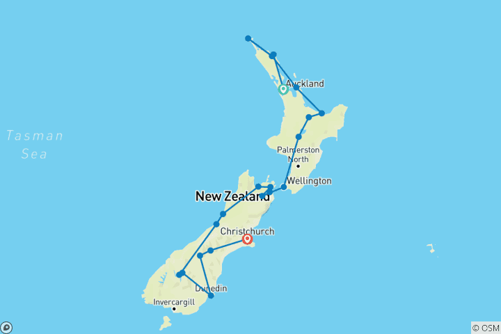 Map of Experience New Zealand consciously From Auckland to Christchurch