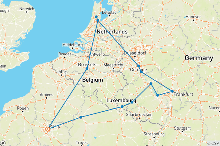 Map of 5-Day Western Europe Explorer: Paris to Reims, Rhine Valley (Historic)