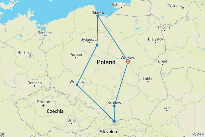 Carte du circuit Le meilleur de la Pologne (fin Varsovie, 11 jours)