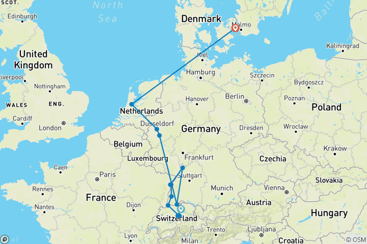 Map of Zurich to Copenhagen & Jewels of the Rhine