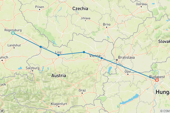 Map of Delightful Danube (2026) (Regensburg to Budapest, 2026)