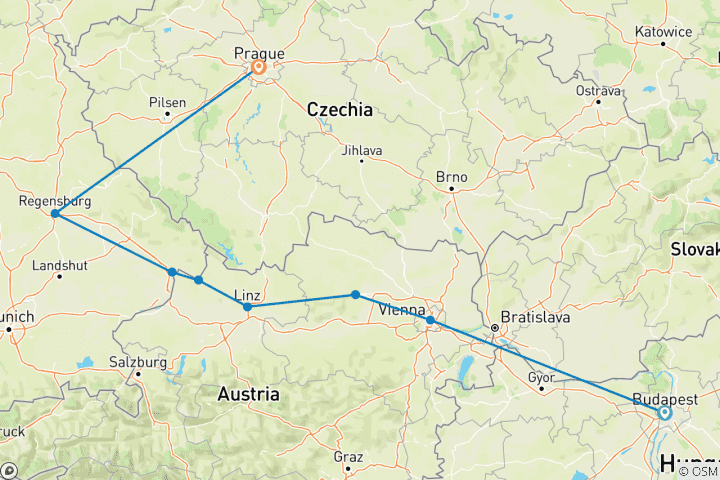 Map of Delightful Danube & Prague (2026) (Budapest to Prague, 2026)