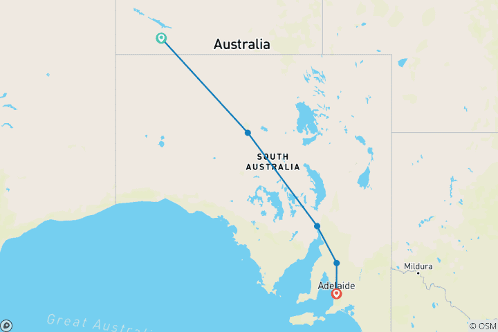 Mapa de Explorador del Interior de Uluru a Adelaida (2025/2026, Escapada, 4 Días)