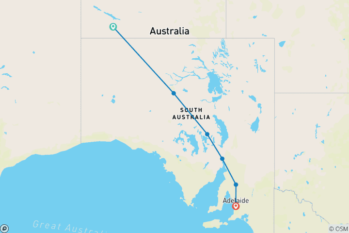Kaart van Outback Explorer: Van Uluru naar Adelaide (kleine groepen, korte vakantie)