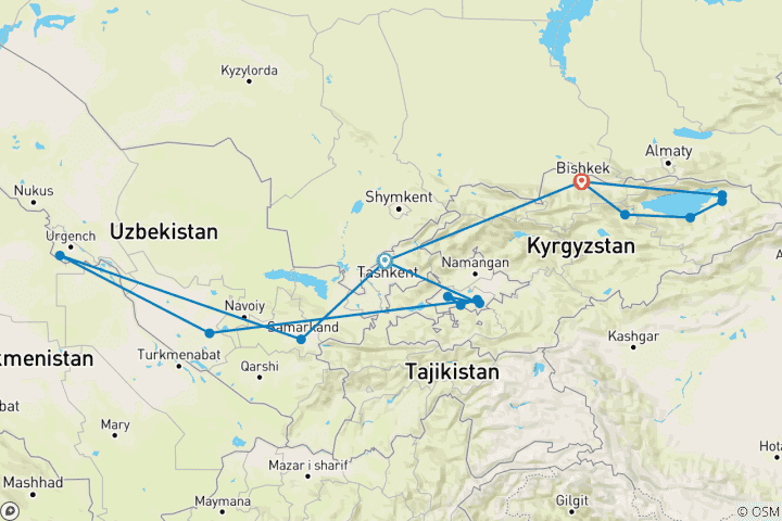 Map of Treasures of Uzbekistan & Kyrgyzstan – LUXURY RAIL