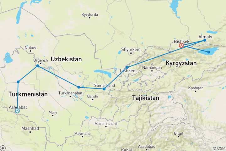 Map of Jewels of the Silk Road & Kyrgyzstan – LUXURY RAIL