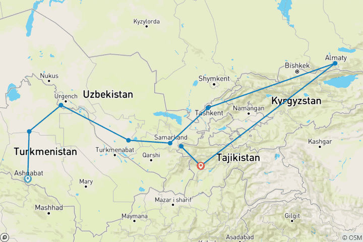 Map of Jewels of the Silk Road & Tajikistan – LUXURY RAIL