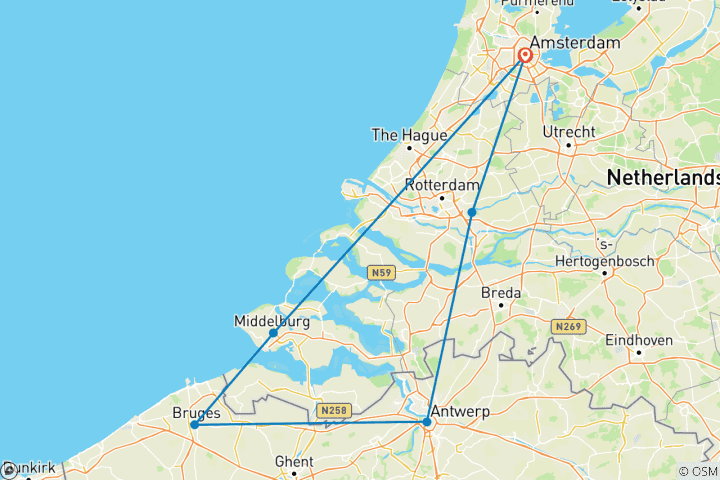 Carte du circuit Croisière fluviale de printemps en Hollande et en Belgique