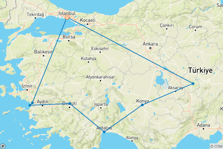 Kaart van 9-daagse privé engelenvakantie in TURKIJE: de betoverende wonderen van Turkije (volledig met gids)