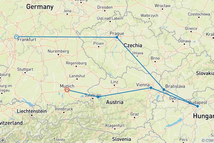 Karte von Central & Eastern Europe Explorer: Frankfurt nach München (Historische Stätten, Kulturelles Eintauchen) in 5 Tagen