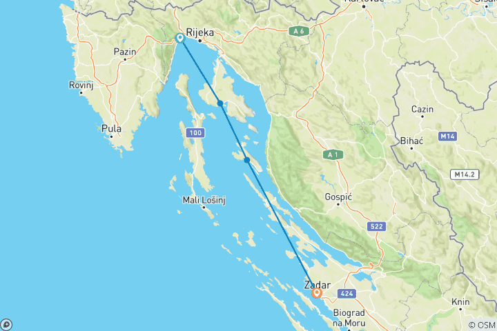 Map of Opatija to Zadar Mini-Cruise Premium Superior - 3 days