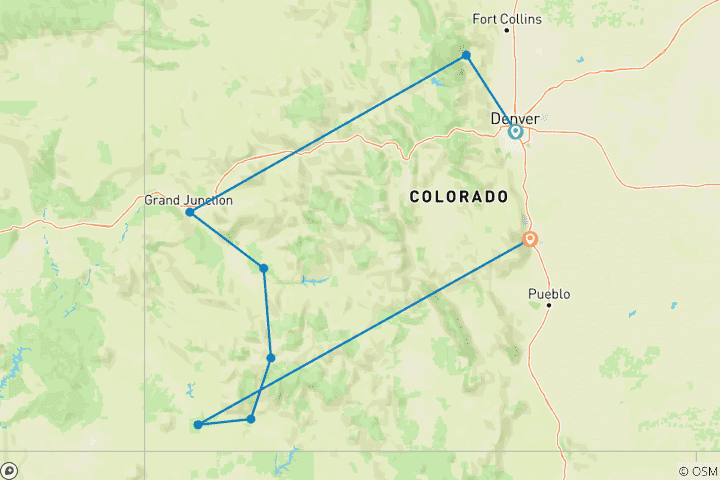 Carte du circuit Trains historiques des montagnes Rocheuses du Colorado