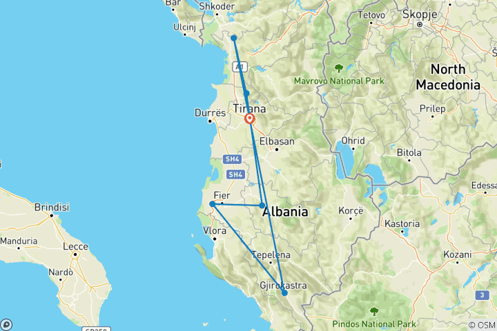 Carte du circuit Le goût de l'Albanie : Gastronomie et vins