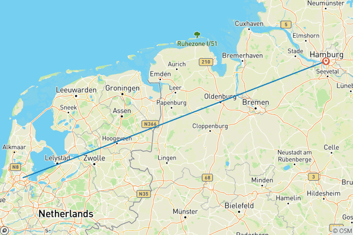 Map of 7 Day Amsterdam And Hamburg By Train