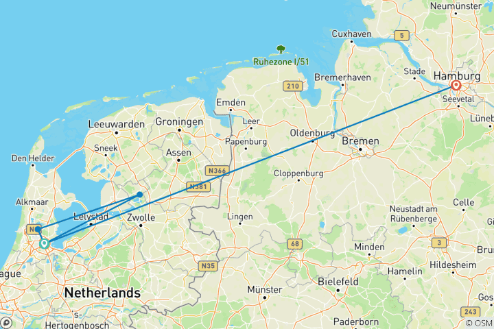 Map of 7 Day Amsterdam And Hamburg By Train