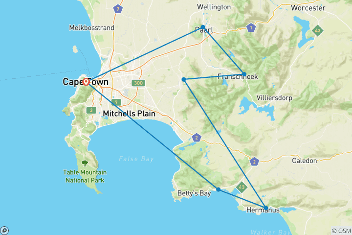 Map of Wine & Golf Safari Tour Package - Cape Winelands