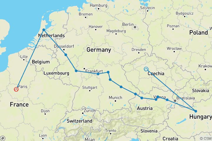 Map of Christmas & New Year with Paris & Prague 2026 - 21 Days (from Prague to Paris)