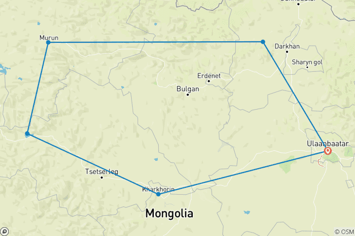 Carte du circuit Lac Khuvsgul : Circuit de 12 jours en voiture