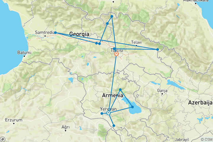 Map of Armenia and Georgia Caucasian Routes