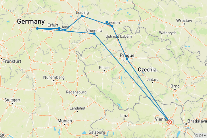 Karte von SACHSEN und THÜRINGEN | Auf den Spuren der deutschen Klassik mit Besuch der europäischen Kulturhauptstadt Chemnitz