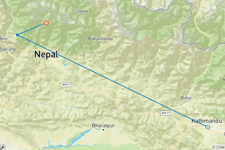 Map of Mardi Himal Trek with Poonhill Sunrise