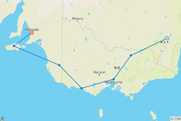 Map of Tastes of Southern Australia (9 Days)