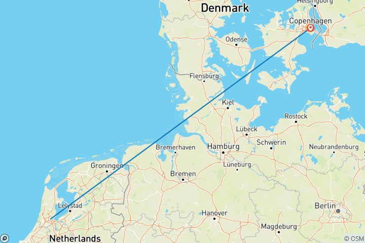 Map of 7 Day Amsterdam And Copenhagen By Train