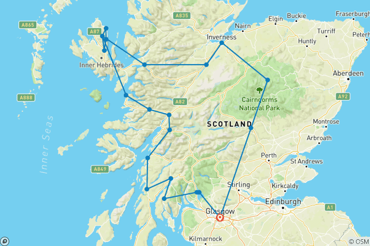 Kaart van Uit Glasgow: Schotse keuze van Highland Experience