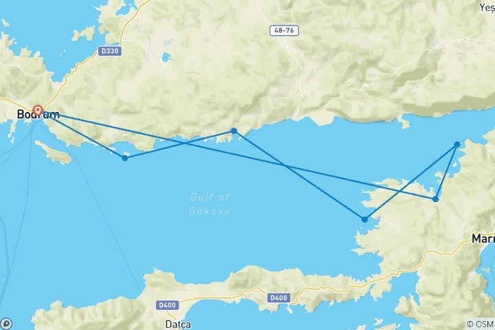 Map of Gulet Roulette | 4 Cabins Standart Gulet Private Weekly Charter | Bodrum-Gulf of Gokova