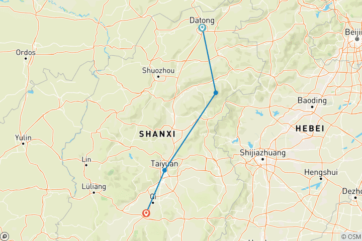 Map of 7 Days Shanxi Cultural Heritage Tour (private guide & driver）