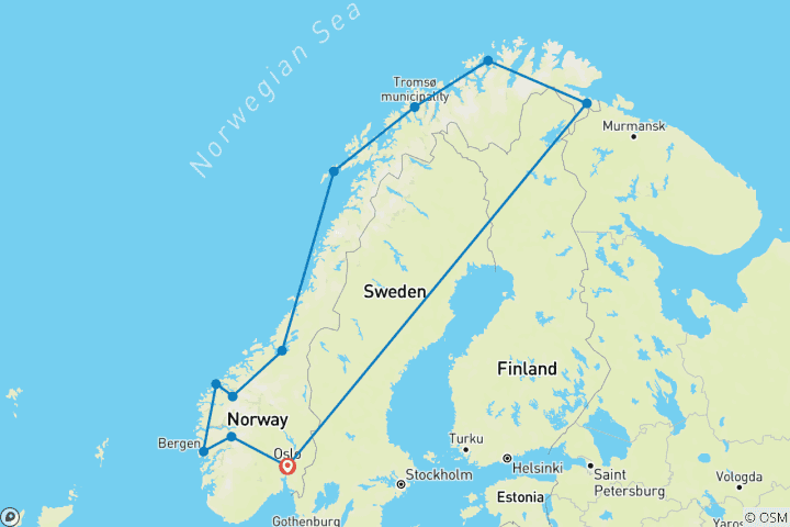 Karte von NORWEGEN | Kurs Nord der Küste entlang