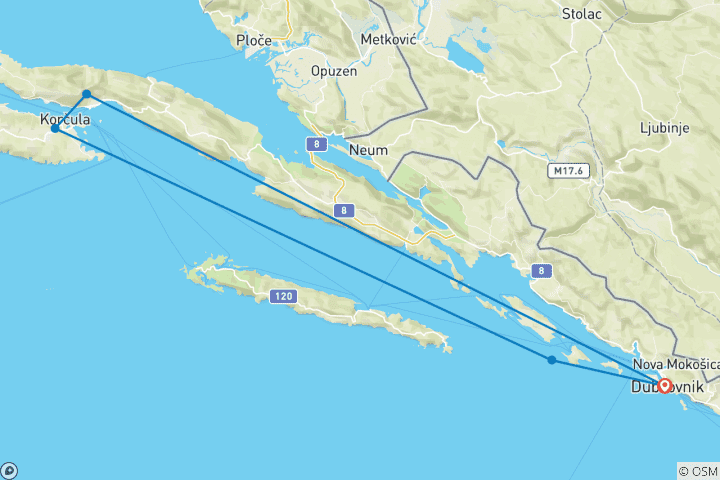 Map of Dubrovnik In Depth & Korcula (4 Star) - 8 days