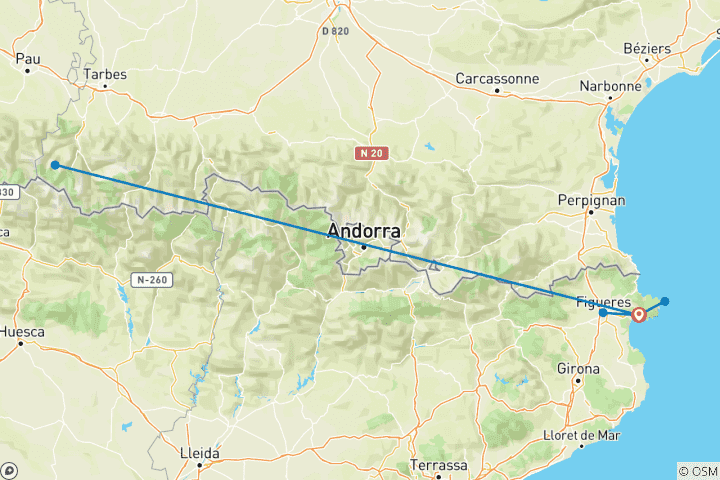 Map of Pyrenees by Train - 8 days