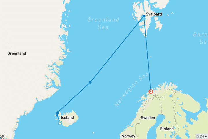 Carte du circuit Automne doré arctique et aurores boréales - M/V Sylvia Earle