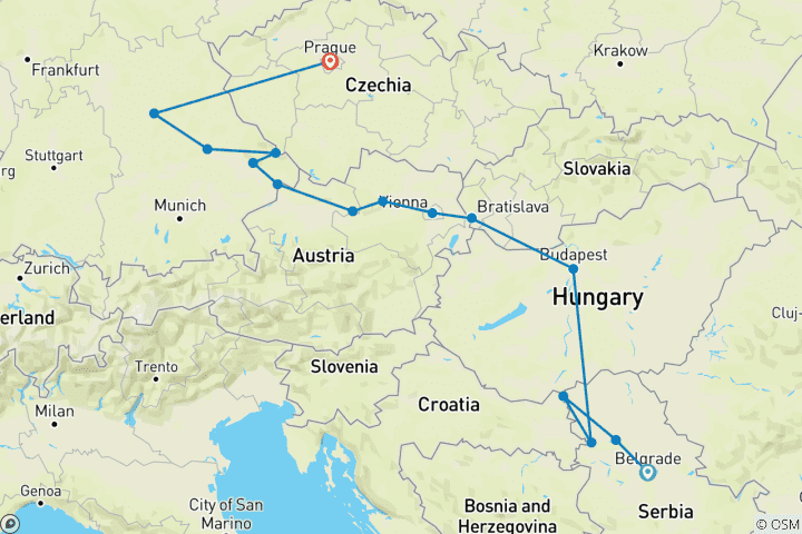 Map of Danube Grandeur & Prague (2026) (Belgrade to Prague, 2026)