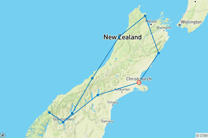 Map of South Island - Hop-On Hop-Off bus pass