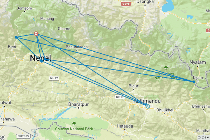 Map of North Annapurna Base Camp Trek