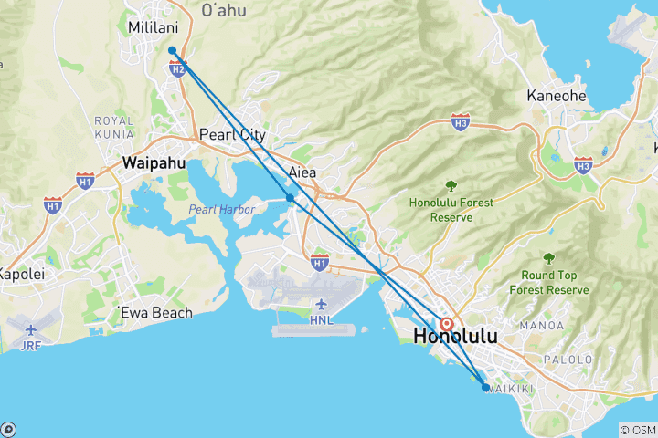 Carte du circuit RÊVES TROPICAUX : DÉCOUVREZ LA MAGIE DE HAWAI