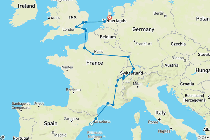 Map of AN UNFORGETTABLE ADVENTURE THROUGH THE HEART OF EUROPE