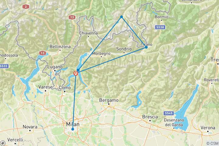 Map of Lake Como, Saint Moritz & Milan (3 Star) - 8 days