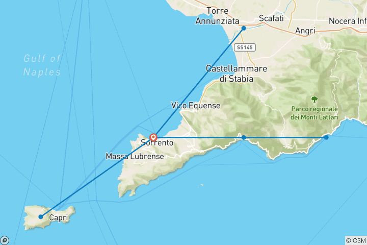 Map of Sorrento, Amalfi & Capri (3 Star) - 8 days