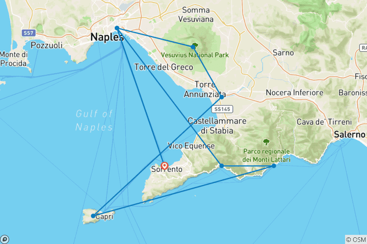 Map of Sorrento, Amalfi & Capri (4 Star) - 8 days