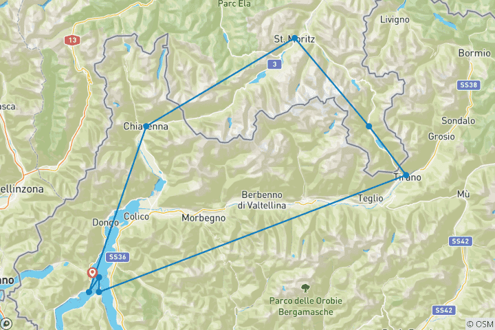 Map of Lake Como, Saint Moritz & Milan (4 Star) - 8 days