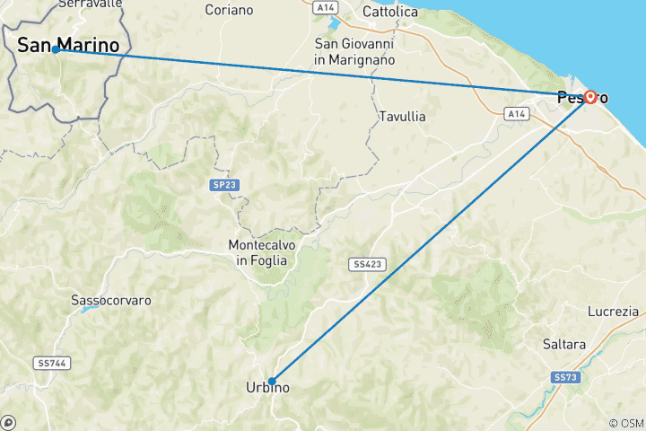 Map of Pesaro, Urbino & San Marino - 8 days